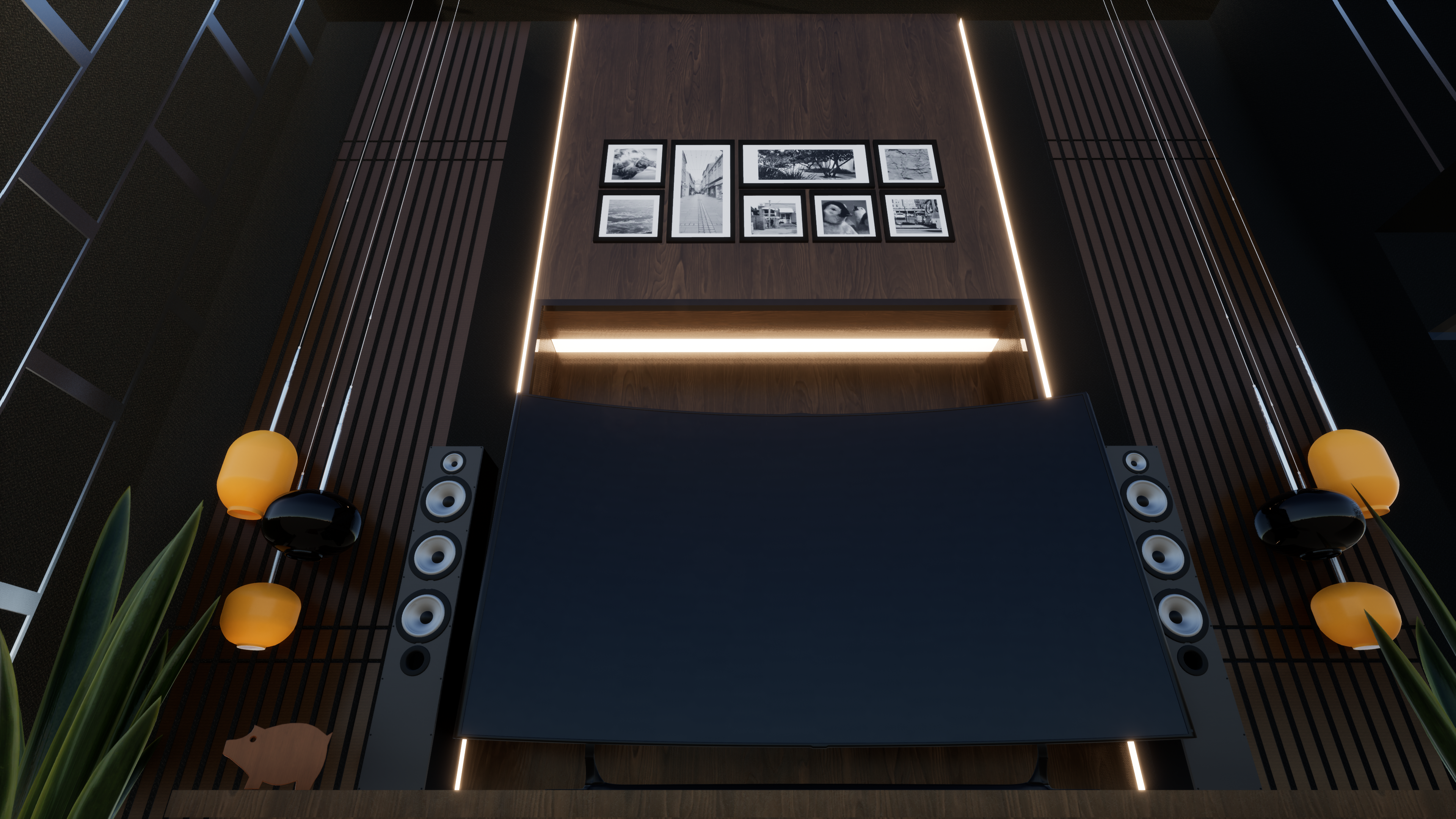 render de living televisor inferior